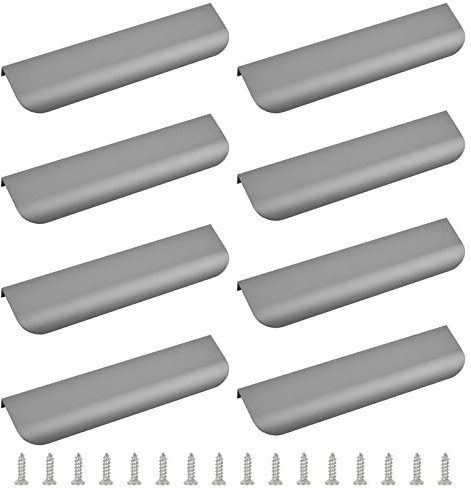 MOROBOR Fingerkantengriff, verdeckter Griff, moderner Stil, Schubladengriff, Aluminiumlegierung, unsichtbarer Griff, Kleiderschrankgriff für Schrank, Hardware, Schublade, 200 mm, mattgrau, 8 Stück