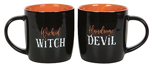 Wicked Witch/Handsome Devil Doppelbecher-Set – Gruselige Halloween-Tassen für Erwachsene – Hexe & Kürbis Design – Perfekte Herbstbraubecher