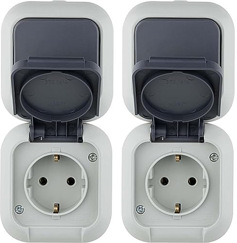 REV 005536 Atlantik, Steckdose - A/W Schalterkombi, IP44, einpolig, Aufputz, senkrecht, grau (Packung mit 2)