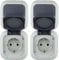 REV 005536 Atlantik, Steckdose - A/W Schalterkombi, IP44, einpolig, Aufputz, senkrecht, grau (Packung mit 2)