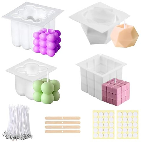 ARONRAVE Kerzenform Bubble Kerzen Kit 4 Stück Kerzenform Silikon 3D DIY Silikonform Kerzenformen zum Gießen Set Kerzen selber machen Set Kerzen Form Silikon Bubble für Duftkerzen