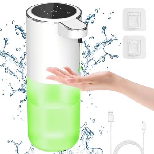Cuteefun Automatic Liquid Soap Dispenser, Power Display, 400ml Touchless Hand Soap Dispenser, USB-C Rechargeable, 4-Level Adjustable Liquid Volume, Wall Mounted, for Bathroom, Kitchen, Hotel