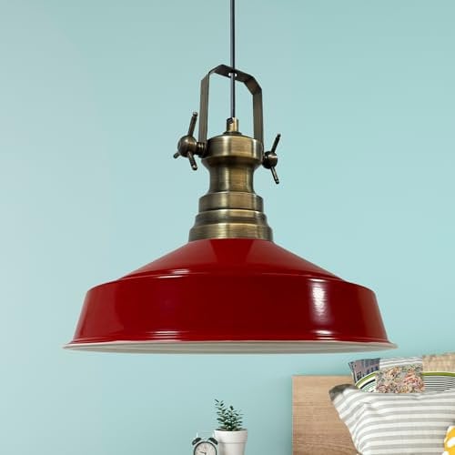 bamyum Neo-Asletl Hängelampe Industrial aus Metall Ø41 cm, Küchenlampe Vintage, Hängelampe Esstisch E27, Pendelleuchte Rot, Wohnzimmerlampe Hängend Vintage, Pendelleuchte Esstisch und Wohnzimmer