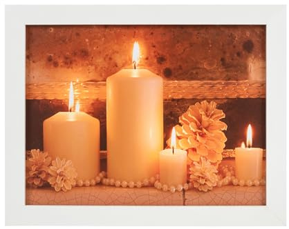 Wohnando Beleuchtetes Wandbild mit Kerzen-Motiv – LED Wanddeko | Leuchtbild auf Leinwand mit warmem LED-Kerzenschein – stimmungsvolle Dekoration für Wohnzimmer & Weihnachten