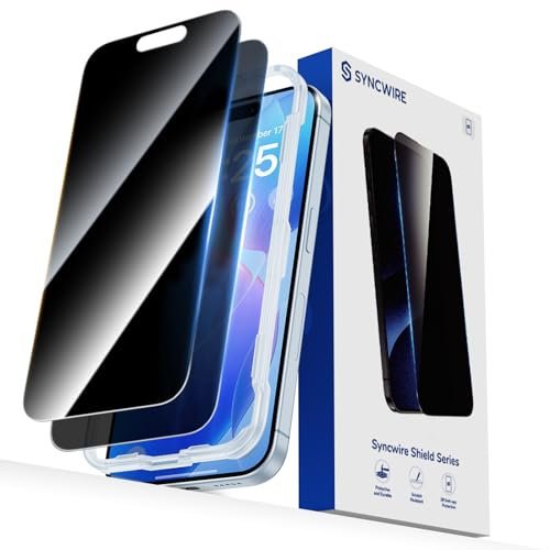 SYNCWIRE Panzer Sichtschutz Glas für iPhone 15 [2er-Pack], 9H Härte Blickschutzfolie Privacy Screen, Leichte Montage Blasenfreie Anti Spy Folie