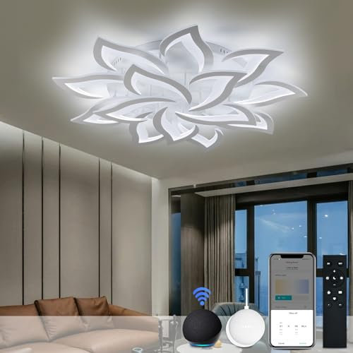 Sky angle Plafoniera Led soffitto stile Moderno con ALEXA e Google Home, Dimmerabile Lampadario Camera da letto con Telecomando (Diametro 100cm)