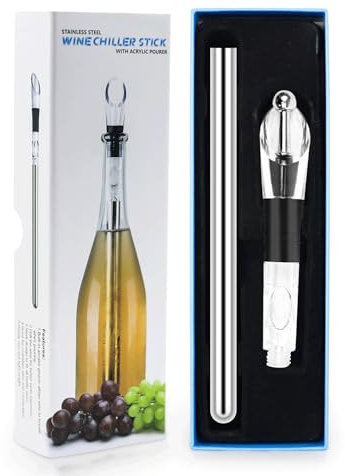 ZITUZY Enfriador de Vino de Acero Inoxidable, 3 Piezas, Enfriador de Vino Tinto, Barra enfriadora de Vino con aireador de Acero Inoxidable, para Cualquier tamaño de Botella, reg