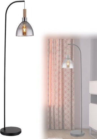 bmf-versand® Stehlampe Wohnzimmer modern - Stehleuchte Schwarz Rauchglas Holz - Standleuchte Glas Rauchfarben Industrial - Höhe 150 cm