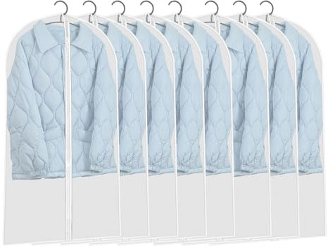 8 PCS Custodia Porta Abiti, 60×100CM Copriabiti Antipolvere Trasparenti, PEVA Lavabile Buste per Abiti, Copertura Vestiti con Cerniera, Custodie Copri Abiti per Smoking, Giacca, Camicie, Gonne