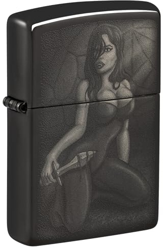 Zippo Windproof Lighter, Sexy Woman with Sword Counter Culture Design – High Polished Black, Photo Image – Refillable, Reusable, Windproof Design – Comes in Gift Box – Made in USA