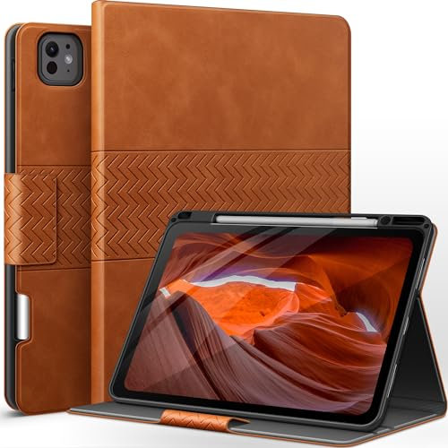 AUAUA Hülle für iPad Pro 13 Zoll M4 (2024), PU Leder Schutzhülle mit Stifthalter, Unterstützt Apple Pencil Pro/USB-C, Auto Schlafen/Wachen (Braun)