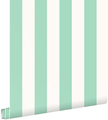 ESTAhome Tapete Streifen Mintgrün und Weiß 50 x 900 cm