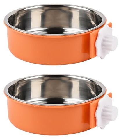 KuTi Kai 2 IN 1 Stainless Steel Pet Hanging Bowl Removable Dog Bowl for Crates Puppy Food Feeder Water Dish with Bolt Holder Dog (Orange-Large-2Packs)
