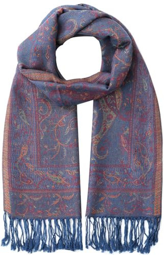 Umjetnost Weicher seidiger Pashmina-Schal für Damen, Paisleymuster, Pashmina-Schal mit Fransen, Jeansblue Paisley, Einheitsgröße