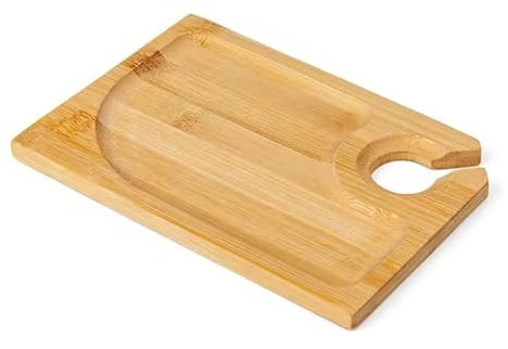 Generic Portable Bamboo Wood Charcuterie Plates with Wine Glass Holder, Set of Plates for Party or Buffet, Large, Natural, AI600-529
