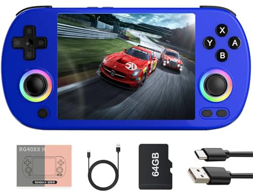 RG40XX H - Consola de juegos de mano, 64G y más de 5000 juegos integrados, con iluminación RGB colorida de joystick, pantalla IPS de 4 pulgadas, sistema Linux, compatible con Bluetooth, 5 g, WiFi