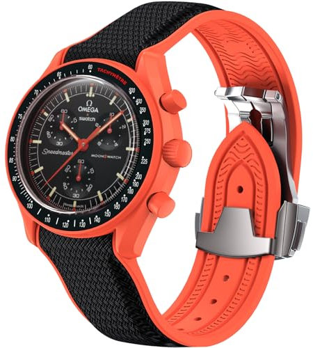 REBANDACE Uhrenarmband für Omega X Swatch MoonSwatch 20 mm, Faltschnalle, kompatibel mit Omega X Swatch Moonswatch Speedmaster, gebogen, keine Lücken, Ersatzband für Swatch Omega Herren Damen