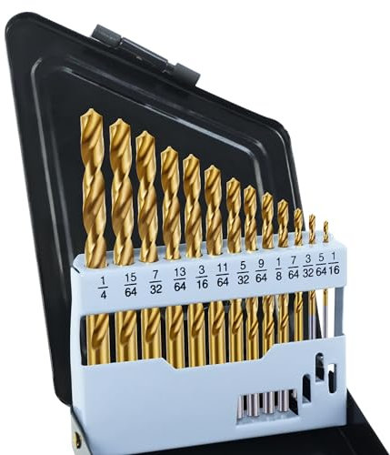 Juego de brocas de mano izquierda de cobalto, 13 brocas de acero de alta velocidad con revestimiento de nitruro de titanio, brocas inversas para metal endurecido, acero inoxidable, hierro fundido, con