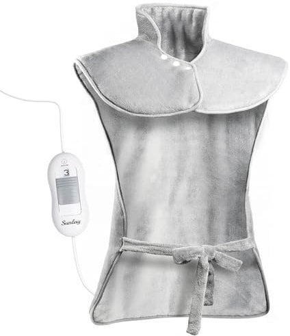 Heizkissen für Rücken Schulter Nacken, 60x100cm, Wärmekissen mit Abschaltautomatik, Schnelle Erwärmung mit Taillenriemen, Rückenwärmer 6 Heizstufen & Auto-OFF-Timer, Flanellmaterial, Waschbar, Grau