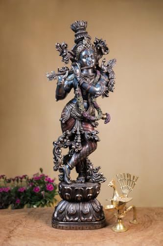 Krishna-Statue, 75 cm, gebondete Bronze, aufwendig gearbeitet, hinduistischer Gott der Liebe, für Hauseingang, Dekoration und Puja-Raumdekoration, Hauseinweihungsgeschenk, Janmastami-Geschenk