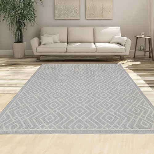 homeart Area Rugs – Durable, Stain-Resistant, Vibrant Geometric Design Carpets – Easy-Clean Rugs for Living Room, Kitchen, Entryway, or Bedroom – Diamond - Grey Cream - 200x290 cm