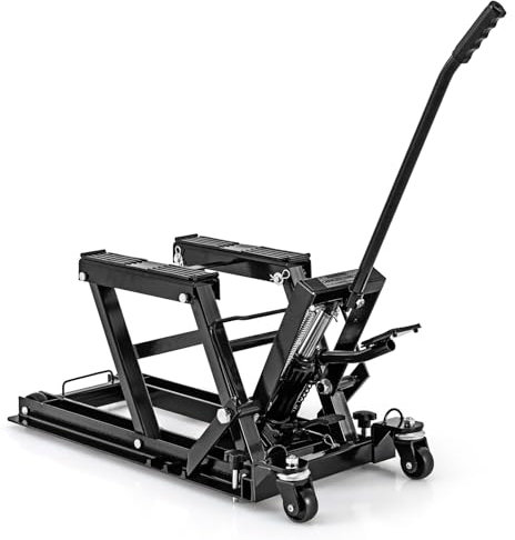 COSTWAY Ponte Sollevatore Idraulico per Moto, Sollevatore Motociclette Fino a 680 kg, Cric Alzamoto con Ruote e Piattaforma Regolabile in Altezza a Pedale Resistente per ATV, UTV per Officina (Nero)