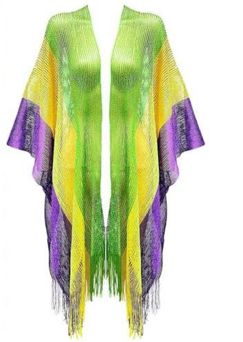 Sanfly Mardi Gras Poncho Schal Cape Cardigan Open Front Poncho Quaste Mardi Gras Fancy Dress Up Schal Maskerade Kostüm