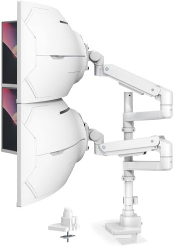 Monitor Halterung 2 Monitore übereinander für 17-57 Zoll Bildschirme bis 20 kg pro Arm, PUTORSEN Monitorhalterung für Vertikal/Parallel Bildschirme, Extra Langer Tischhalterung, VESA 75/100mm, weiß