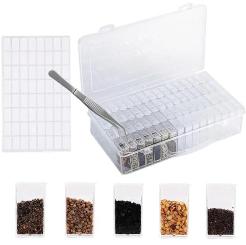 Yuchengxiang Seed Storage Box, 64 Slots Plastic Seed Storage Organizer Box with Label Stickers and Tweezers, Independent Compartment Design for Vegetable, Fruits, Flower, Chili Seeds (64 Slots)