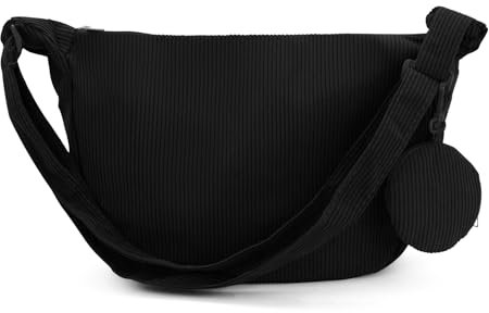 Andiker Crossbody Bag für Frauen, Canvas Crossbody Bag mit 1 abnehmbaren kleinen Tasche verstellbaren Riemen Trendy Solid Color Cross Body Bag für die Arbeit Shopping Travel Daily Use (Schwarz)
