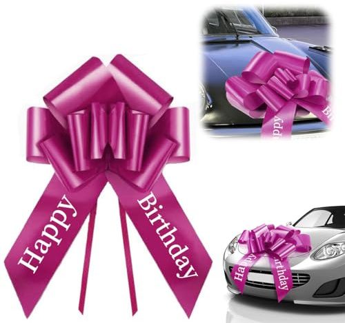 YOYEAH Fiocco XXL per auto (76 cm/30 pollici), grande fiocco regalo per auto, Natale e casa. Fiocco gigante, perfetto per auto e elettrodomestici, auto per 18 compleanno (rosa (Happy Birthday))