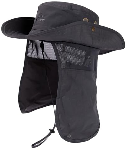 TOP-EX UPF 50 Sonnenhut mit breiter Krempe für Herren mit Nackenschutz Damen Sonnenhut XL für großen Kopfumfang Sommer UV-Schutz Wandern Safari Hut wasserdichter Anglerhut Gartenhut Dunkelgrau L/XL