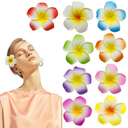 OHREN 9 Pièces Pinces à Cheveux Fleur, Hawaïennes, Plumeria, Bohémiennes Tropicales, Vacances pour Femmes, Fête à la Plage, Clips de Fleurs Artificielles
