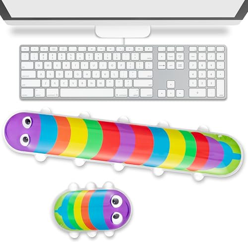 Wood Homing Funny Keyboard & Mouse Wrist Rest Set, Colorful Caterpillar Desktop Accessory Kit, Memory Foam Keyboard and Mouse Wrist Rest, Non-Slip Base Hand Cushion for Computer Gaming Office Setup