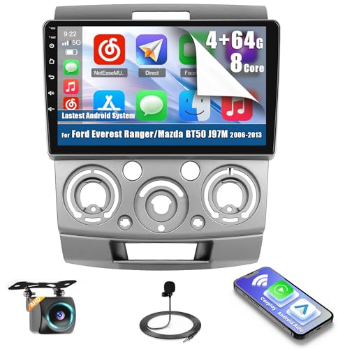 8 Kerne Inefala Android 15 Radio für Ford Everest Ranger/Mazda BT50 J97M 2006-2013 mit Wireless CarPlay 4+64G, 9 Zoll Bildschirm mit Android Auto 32EQ DSP 59UI FM RDS GPS Bluetooth WiFi SWC AHD