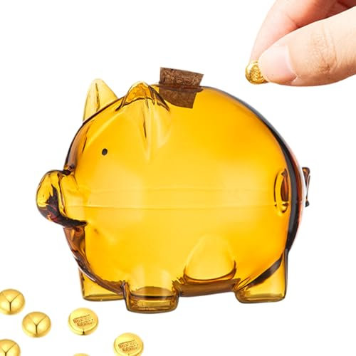 Nudorpn Banc de pièces en verre transparent - Petite tirelire en forme de cochon - Conteneur de pièces commémoratives - Verre de sauvetage décoratif pour bibliothèque, coiffeuse