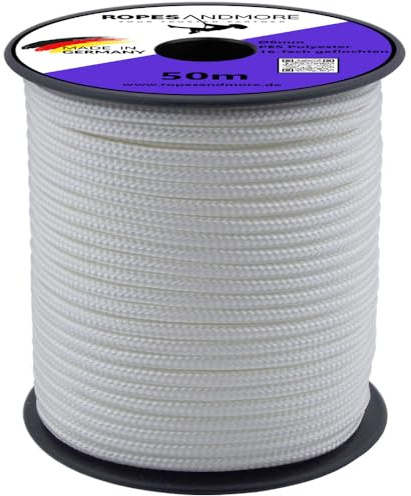 Polyesterseil PES Ø2,5mm-10mm geflochten Polyester Seil Schnur 50m 100m von Ropes and More® (Weiß, 6mm - 50m)