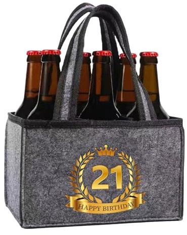 Anicy 21st Birthday Gifts Bottle Carrier, Funny 21st Birthday Gift Bag, Bottle Bag Carrier 6 Bottles, Beer Gifts for Men, Birthdays and Christmas Presents for Men (Grey/UK)