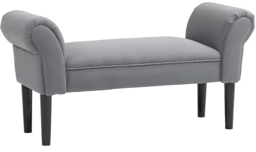 HOMCOM Banco Pie de Cama Taburete Pie de Cama Reposabrazos Gris Oscuro | Tapizado en Lona, Patas de Madera, Asiento Acolchado, Estilo Moderno, Banco para Dormitorio, Entrada, Pasillo