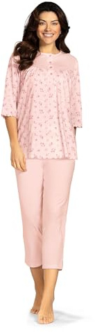 Comtessa Damen Schlafanzug Halbarm 7/8 Hose Knopfleiste Rosa