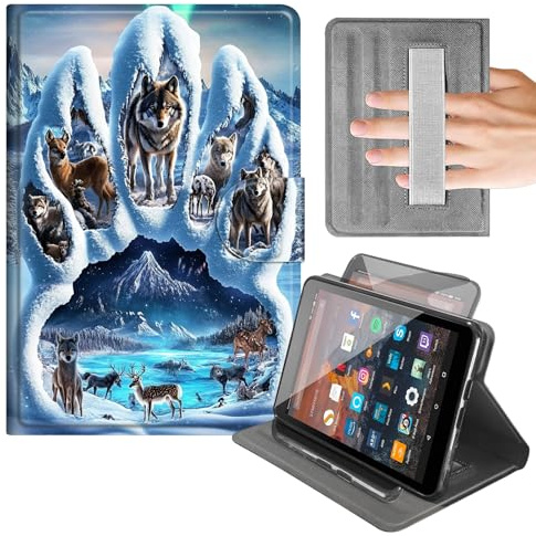 Rotating Case for Amazon Kindle Fire Max 11 Tablet (13th Gen,2023 Release) 11,Built-in Hand Strap Horizontal & Vertical Stand Cover with Auto Wake/Sleep,Wolf Paw Print Design