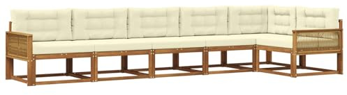 vidaXL Outdoor-Sofagarnitur mit Kissen 6 pcs Natur und Creme, Akazien-Lounge-Set, moderner Outdoor-Sofa, langlebiges modulares Sofa, wetterfester Garten-Sitz
