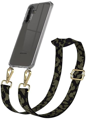 EAZY CASE Handykette - Verstellbares Taschenband kompatibel mit Galaxy A17, Schulterriemen, Handykordel mit Silikon Hülle, Umhängetasche, Dunkelgrün Camouflage Gold