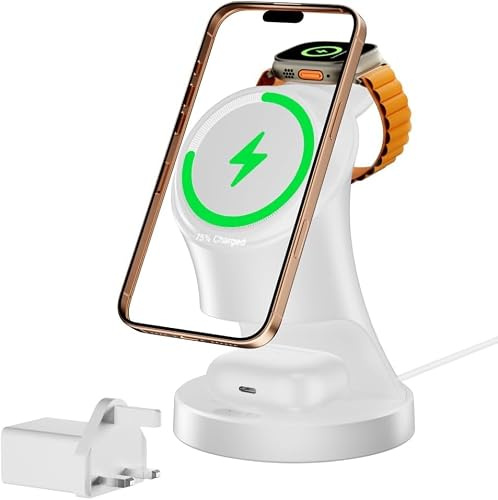 3 in 1 Wireless Charging Station for Apple Devices, MagSafe Compatible Charger for iPhone 17/16/15/14/13/12 Series, Compatible with Wireless Earbuds Case & Apple Watch Ultra 11/10/9/8/7/SE/6/5/4/3/2