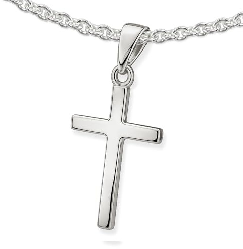 CLEVER SCHMUCK Kinder Kreuzkette Anhänger 22 mm schlicht glänzend + Ankerkette 40 cm Sterling Silber 925 im Etui creme