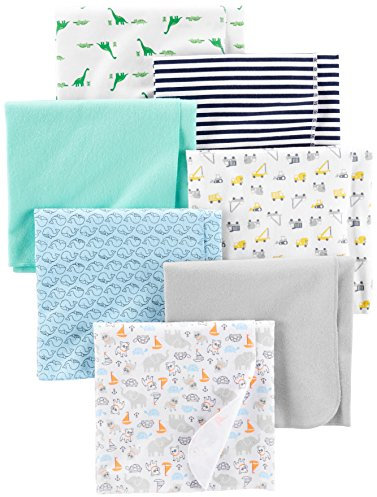 Simple Joys by Carter's Unisex Baby 7-Pack Flannel Nursery-Receiving-Blankets, Minzgrün/Blau/Weiß, Einheitsgröße (7er Pack)