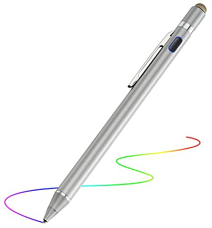 2-in-1 Active Stylus Digital Pen with 1.5mm Ultra Fine Tip for iPad iPhone Samsung Tablets, Work on Touchscreen Phones and Tablets,Good at Drawing and Writing, Grey