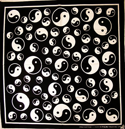 Tuch Yin Yang Schwarz Weiß Kopftuch Bandana Halstuch Esoterik Hindu Buddha Yoga Biker Sport Nickituch Kopfbedeckung ca. 51 x 51 cm Einseitig Bedruckt