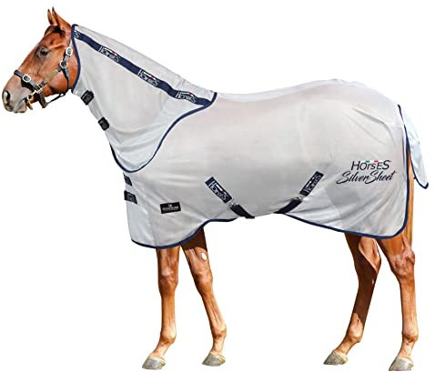 Horses, Silver Sheet Net Fliegendecke, für die Sommersaison, Reflektiert Licht und Wärme, Dichtes Netzgewebe Gegen Fliegen und Insekten, 145 cm