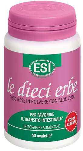 ESI - Le Dieci Erbe Colon Cleanse, Integratore Alimentare con Aloe Vera, per la Regolarità del Transito Intestinale, Senza Glutine e Vegan, 60 Ovalette
